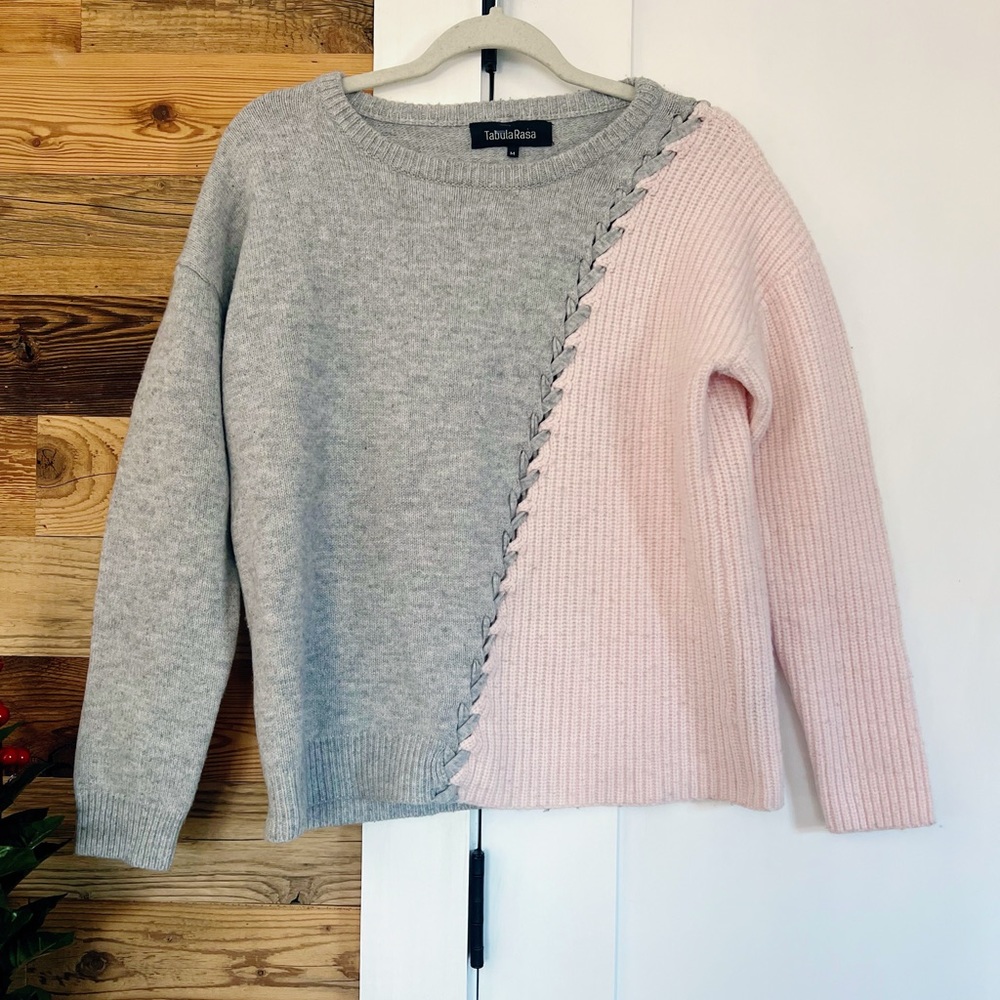 Tabula Rasa Grey And Pink Dante Color-Block Wool Sweater - Picture 4 of 5